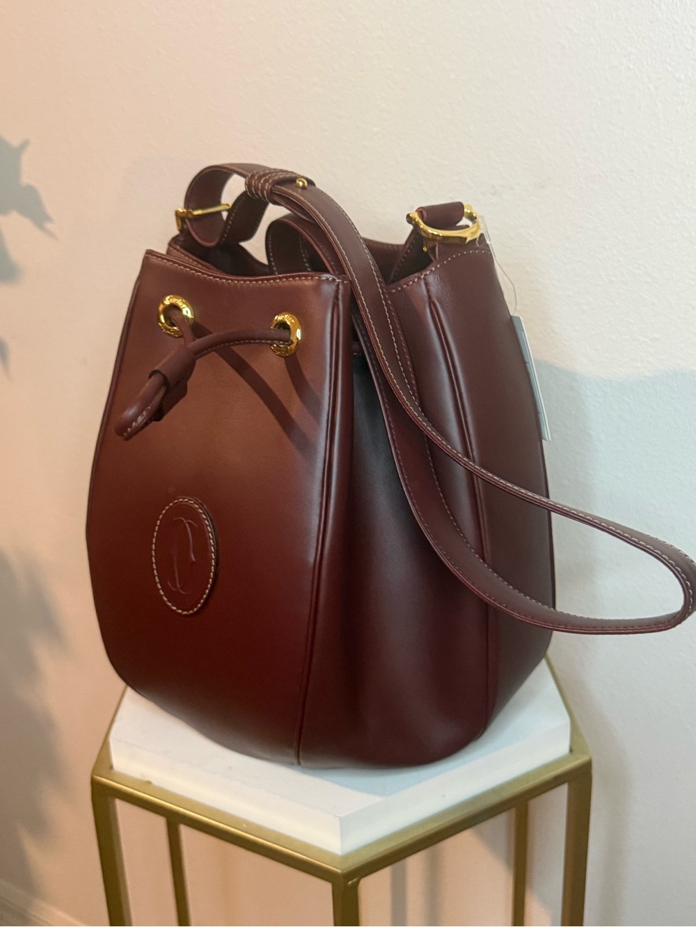 Vintage Cartier Must de Cartier Bordeaux Leather Bucket Shoulder Bag Crossbody